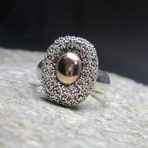Sterling Silver & Copper Pin Cushion Halo Ring